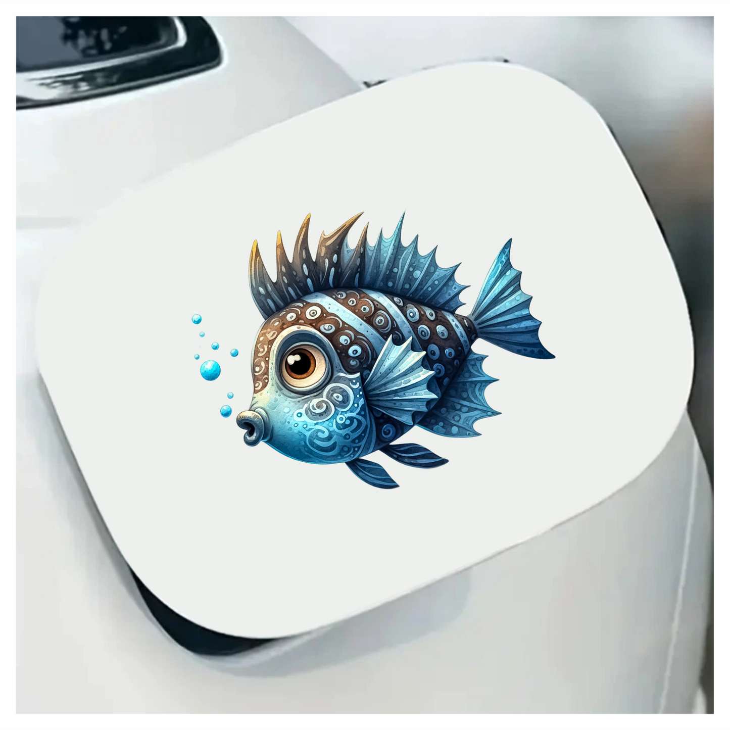 Blue Cartoon Fish With Bubbles Vinyl Sticker Decal