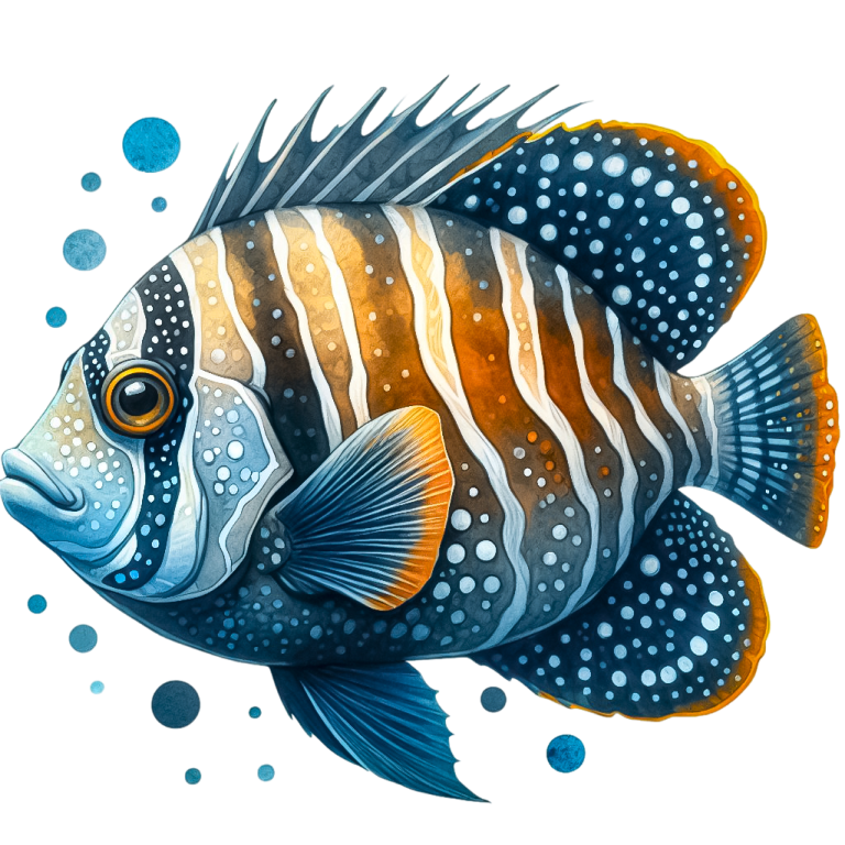 Blue Striped Tropical Fish Illustration Vinyl Sticker Decal