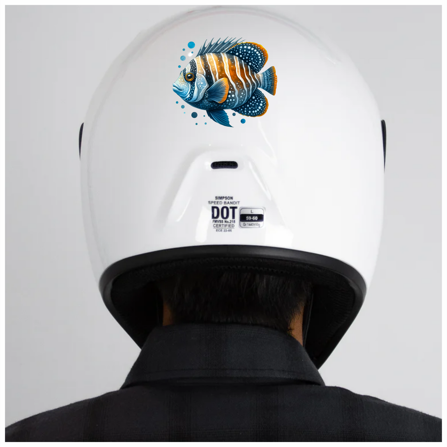 Blue Striped Tropical Fish Illustration Vinyl Sticker Decal