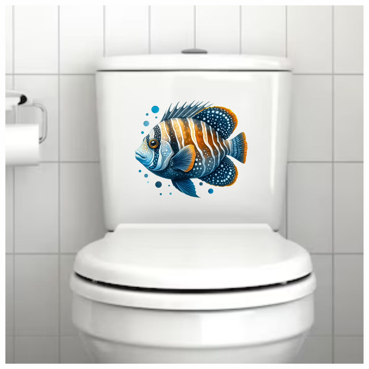 Blue Striped Tropical Fish Illustration Vinyl Sticker Decal
