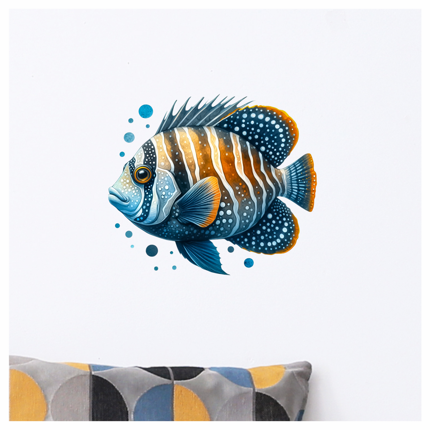 Blue Striped Tropical Fish Illustration Vinyl Sticker Decal