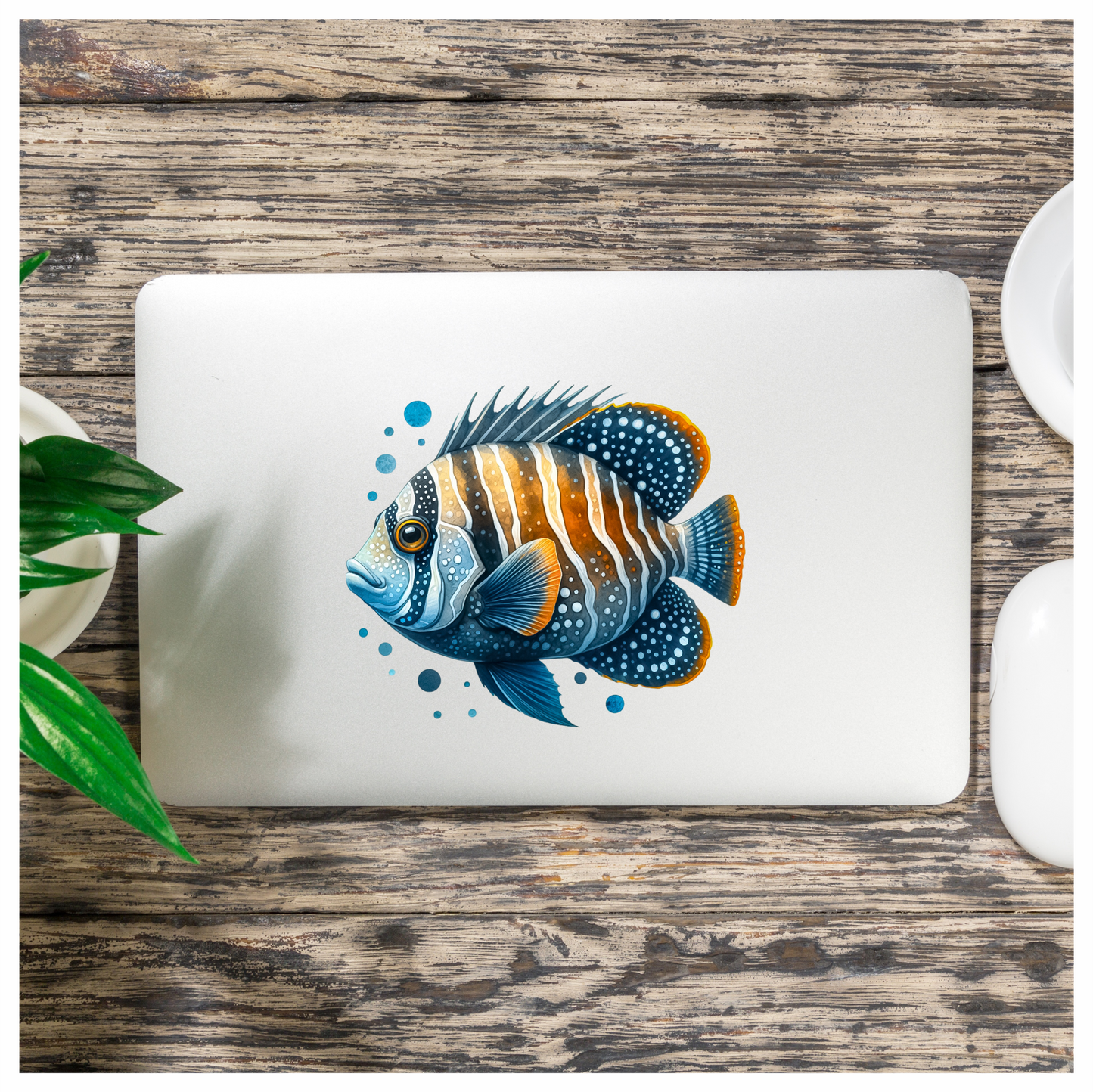 Blue Striped Tropical Fish Illustration Vinyl Sticker Decal