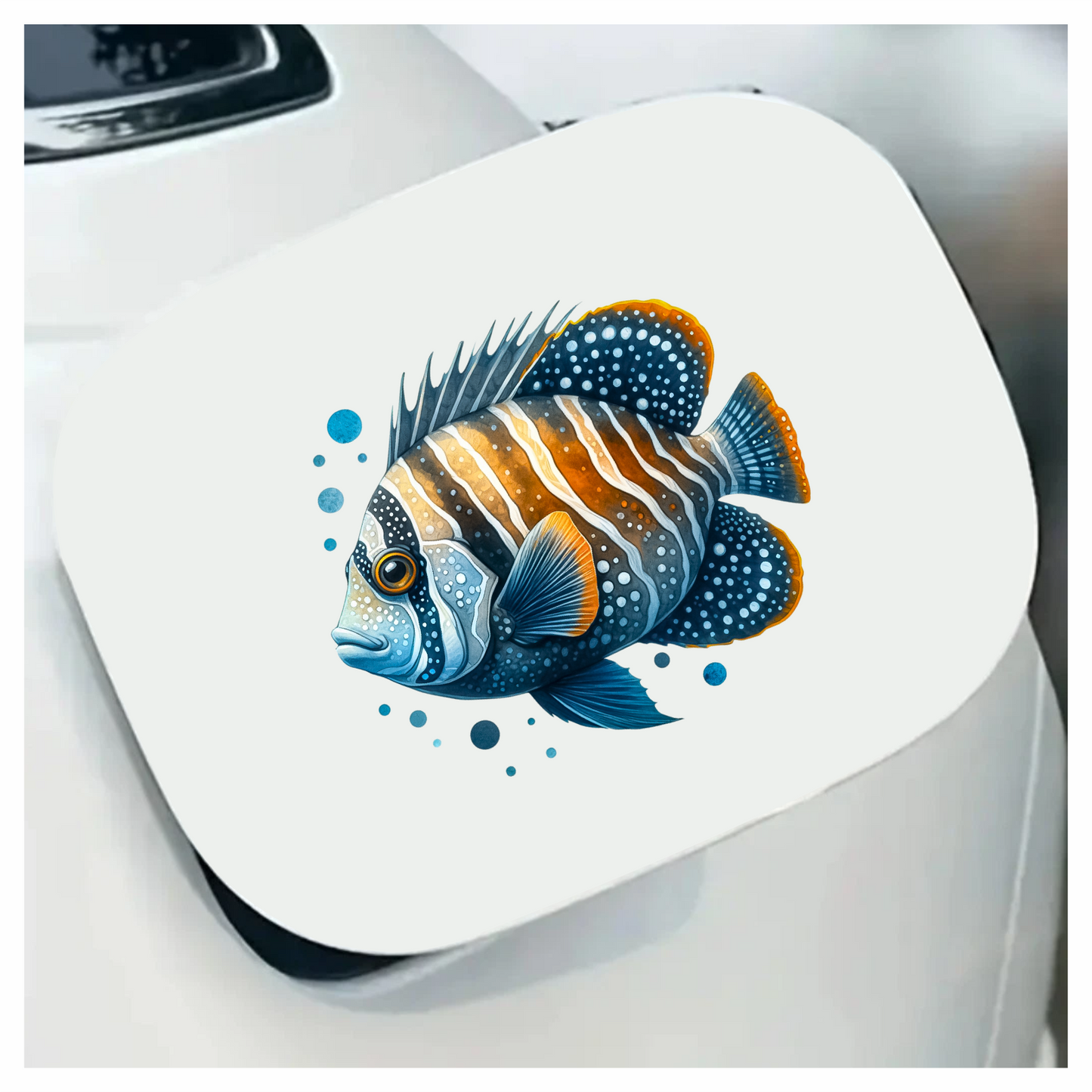 Blue Striped Tropical Fish Illustration Vinyl Sticker Decal