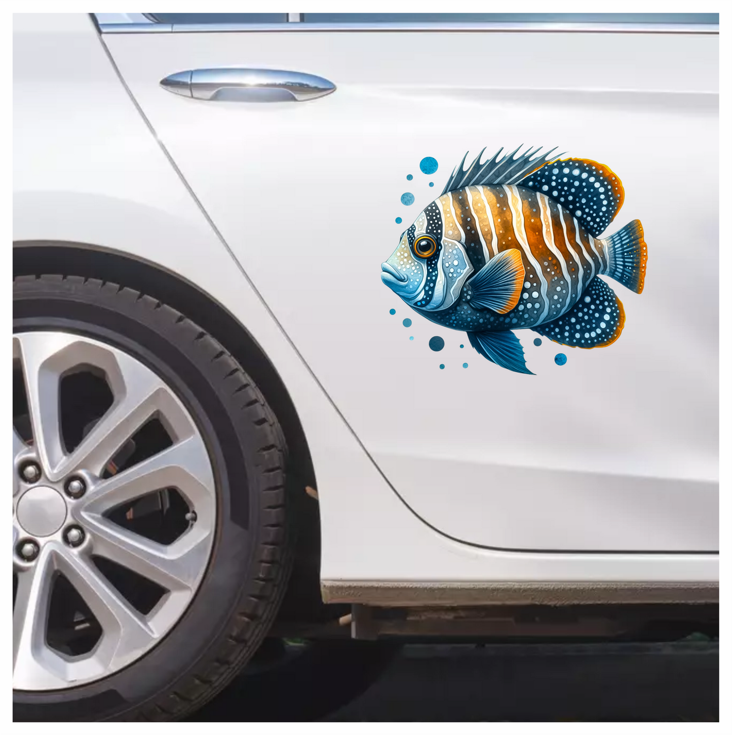 Blue Striped Tropical Fish Illustration Vinyl Sticker Decal