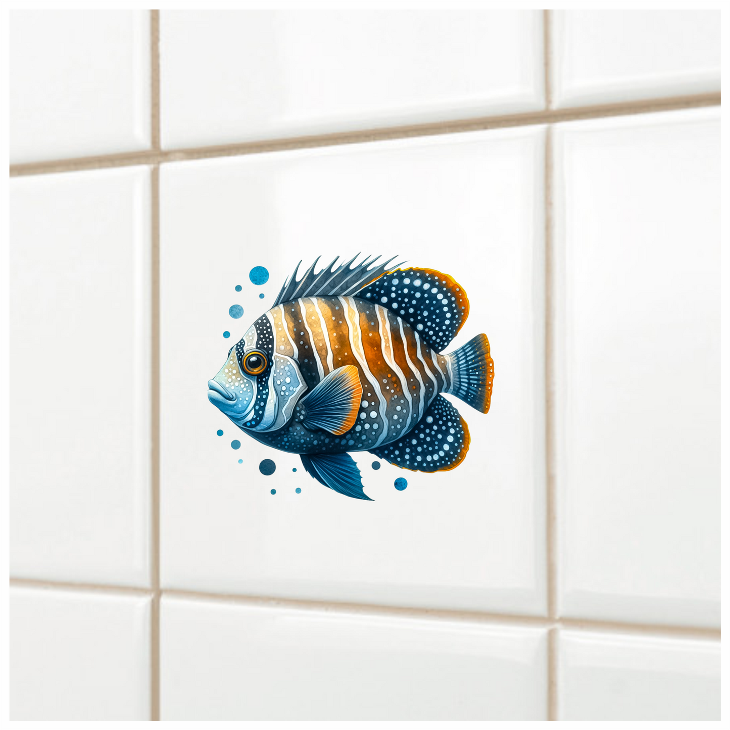 Blue Striped Tropical Fish Illustration Vinyl Sticker Decal