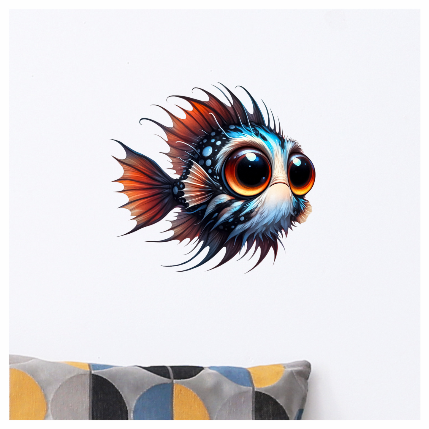 Orange Blue Spotted Fish Big Eyes Vinyl Sticker Decal