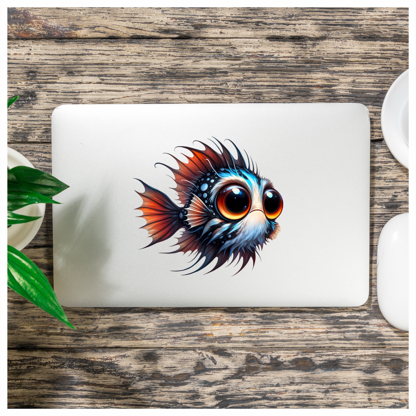 Orange Blue Spotted Fish Big Eyes Vinyl Sticker Decal