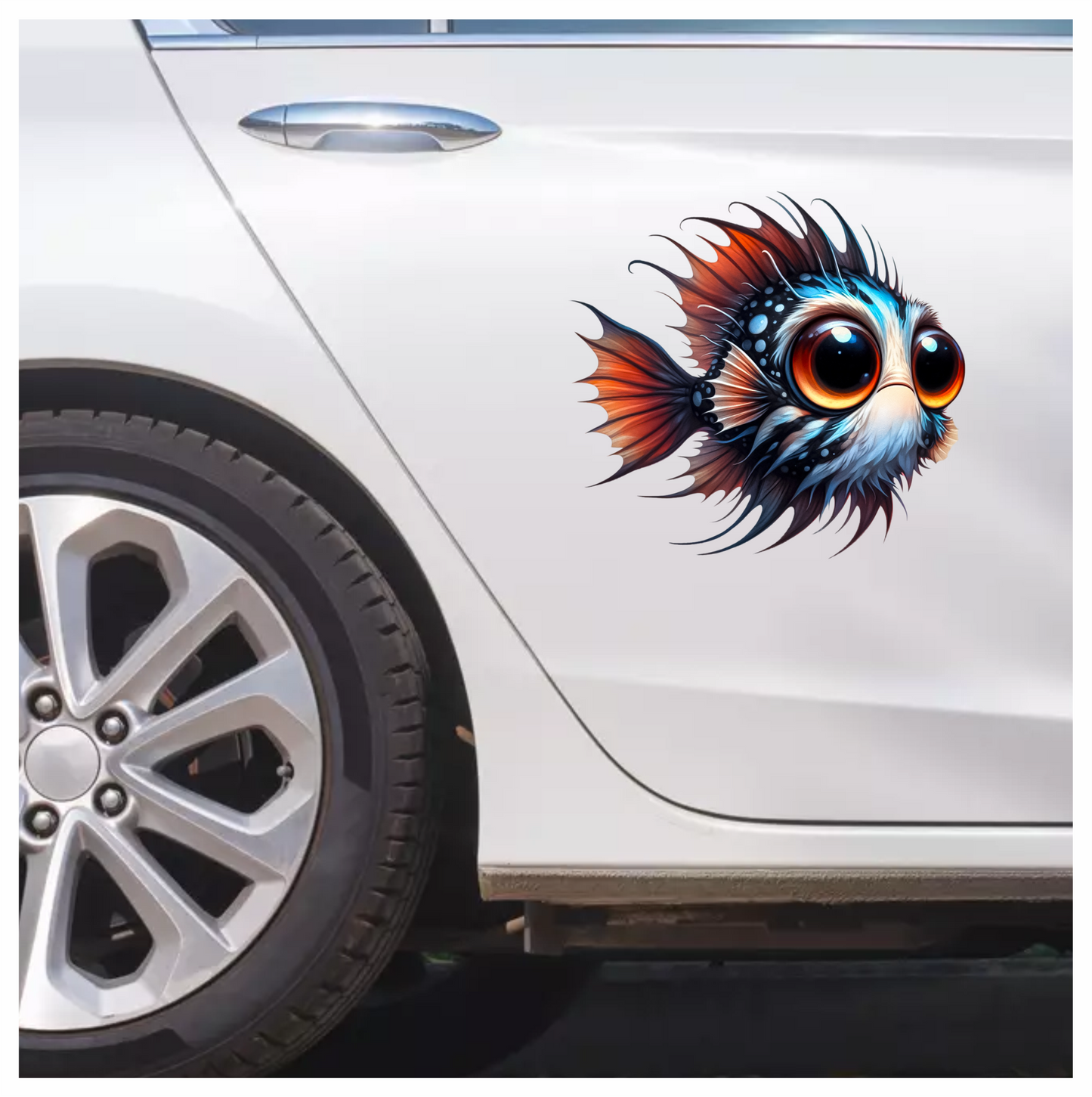 Orange Blue Spotted Fish Big Eyes Vinyl Sticker Decal