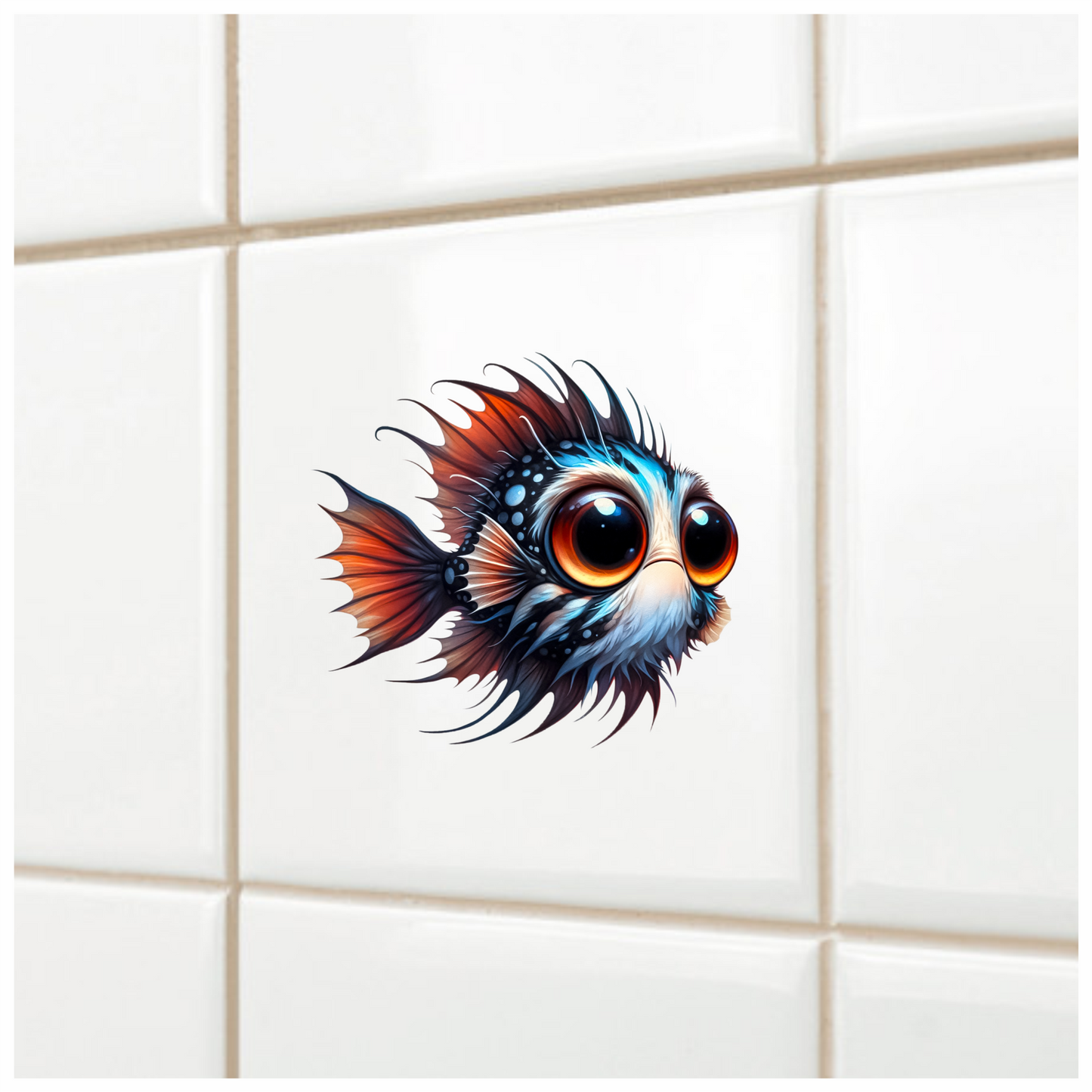 Orange Blue Spotted Fish Big Eyes Vinyl Sticker Decal