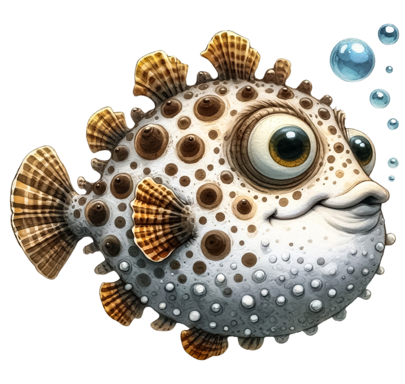 Brown Spotted Cartoon Puffer Fish Vinyl Sticker Decal