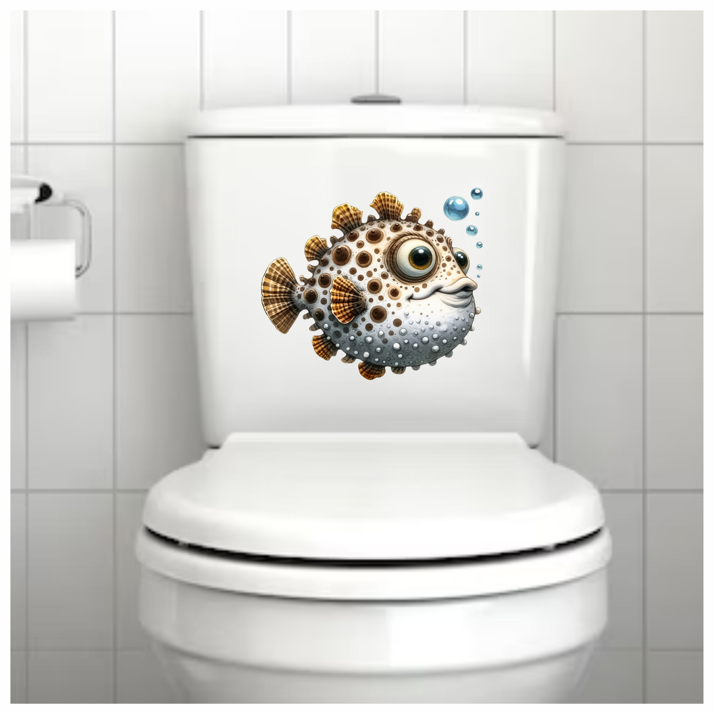 Brown Spotted Cartoon Puffer Fish Vinyl Sticker Decal
