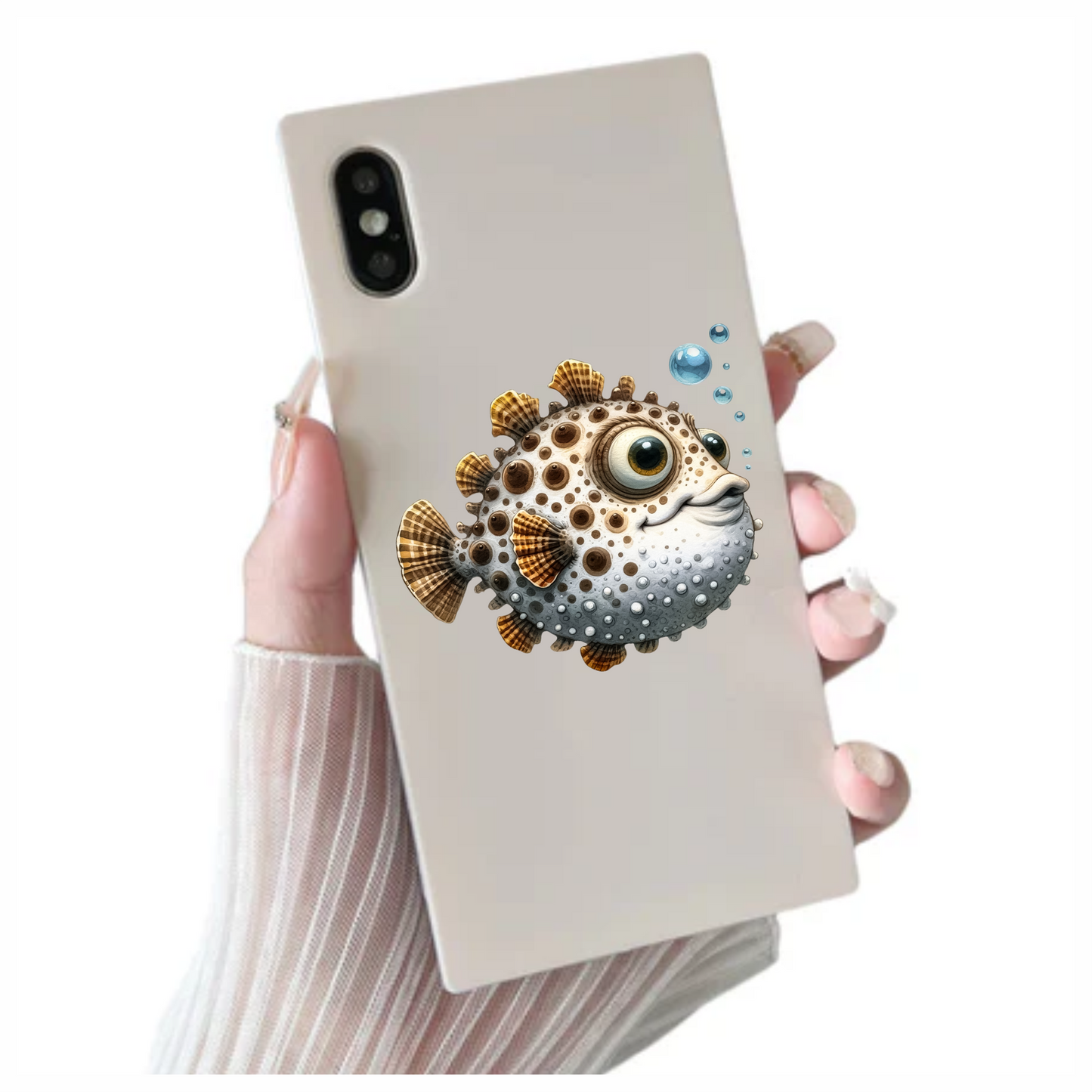 Brown Spotted Cartoon Puffer Fish Vinyl Sticker Decal