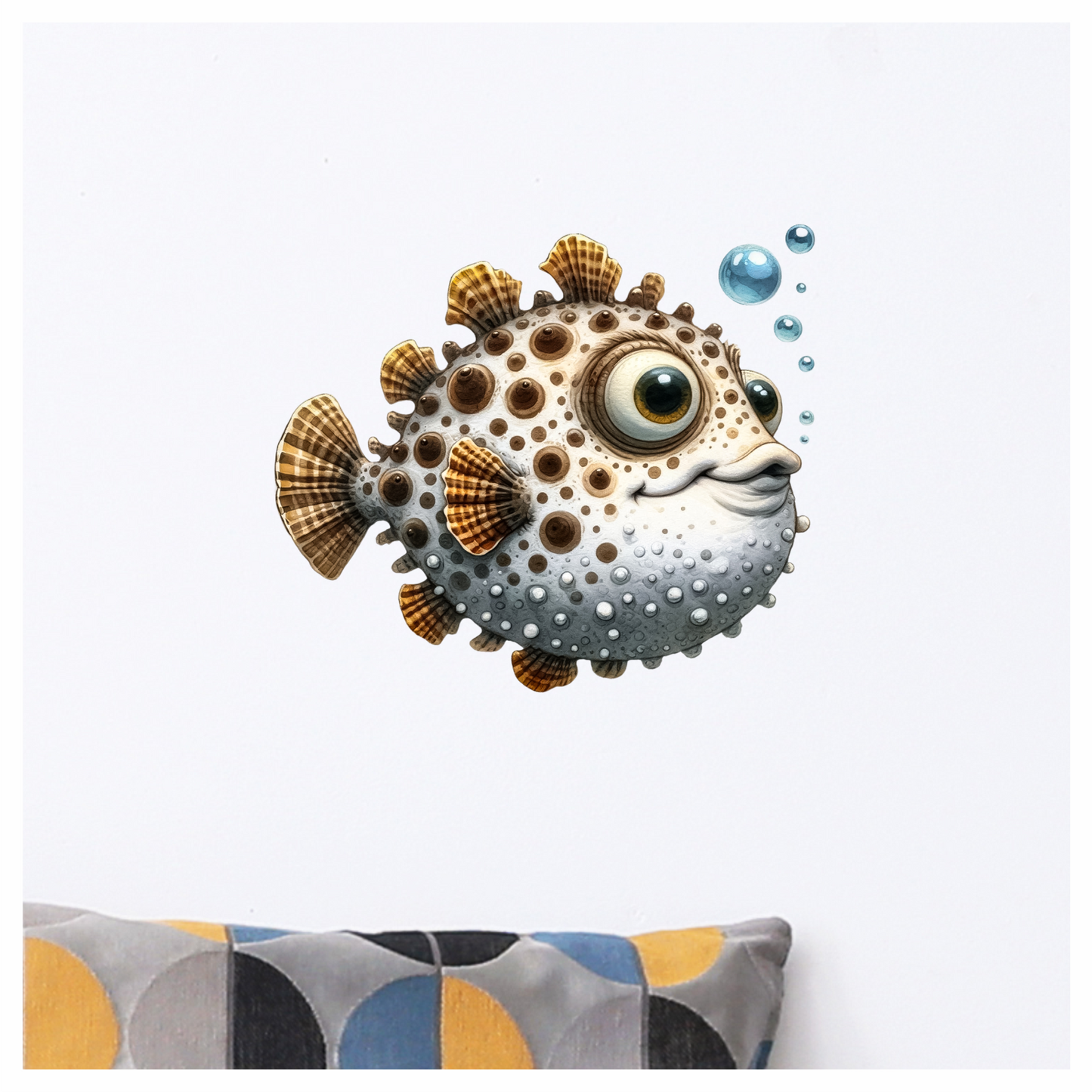 Brown Spotted Cartoon Puffer Fish Vinyl Sticker Decal