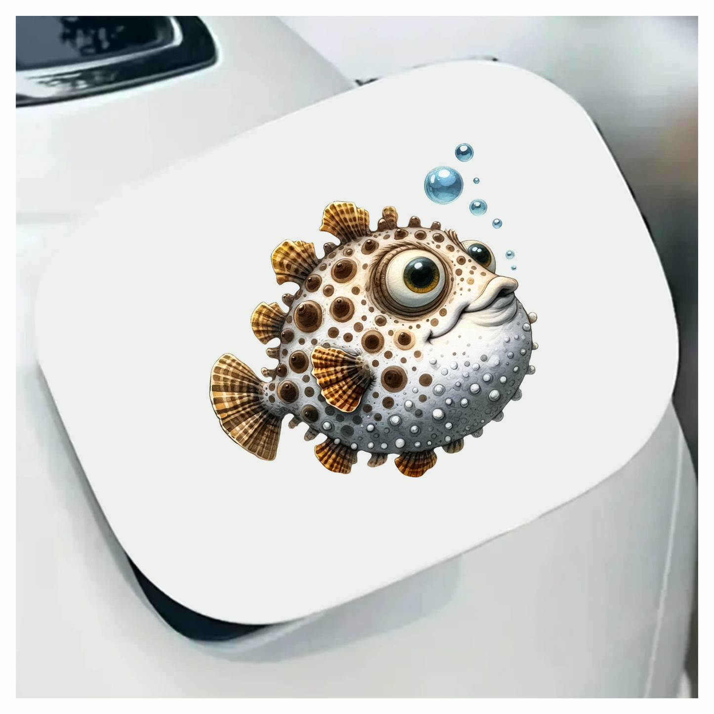Brown Spotted Cartoon Puffer Fish Vinyl Sticker Decal