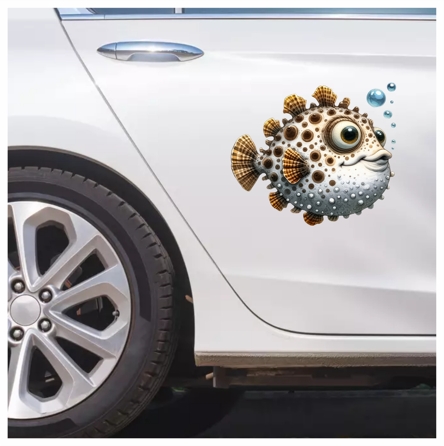 Brown Spotted Cartoon Puffer Fish Vinyl Sticker Decal