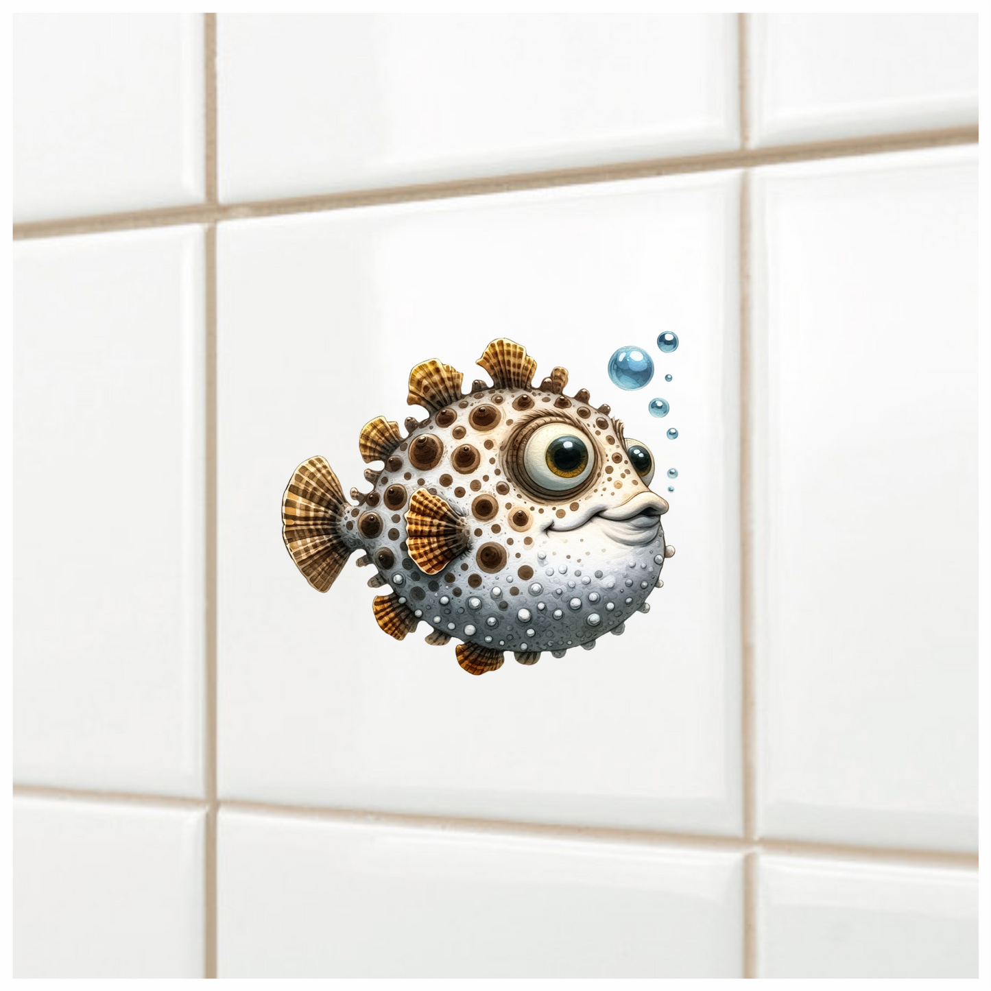 Brown Spotted Cartoon Puffer Fish Vinyl Sticker Decal