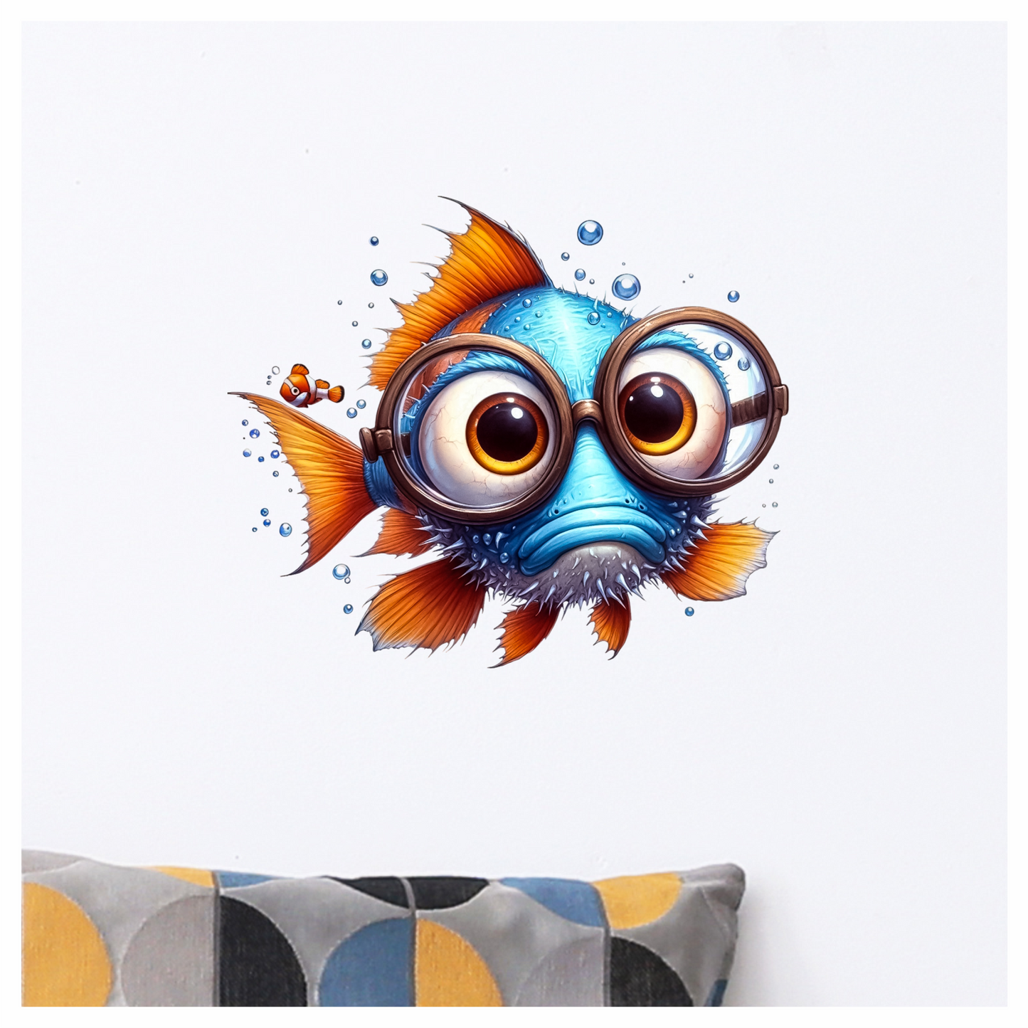 Blue Fish Wearing Glasses Ocean Vinyl Sticker Decal