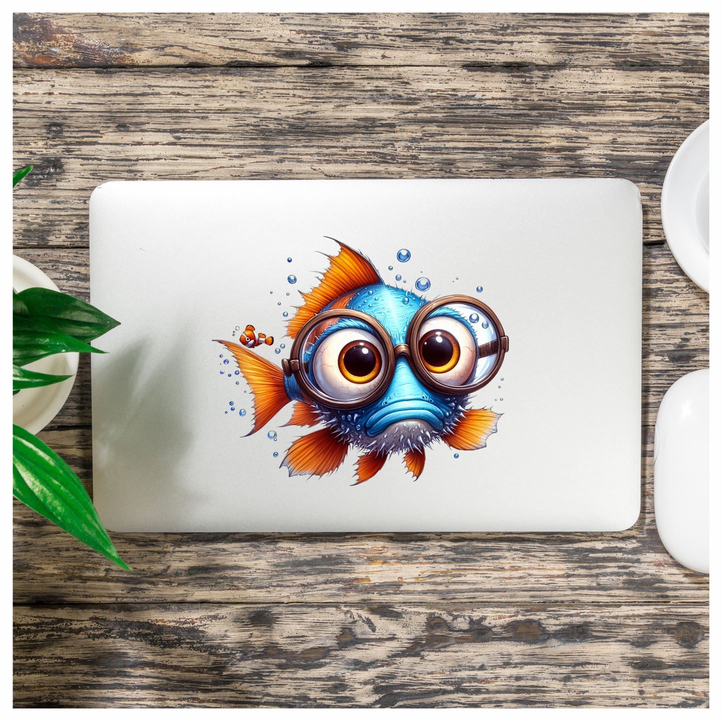 Blue Fish Wearing Glasses Ocean Vinyl Sticker Decal