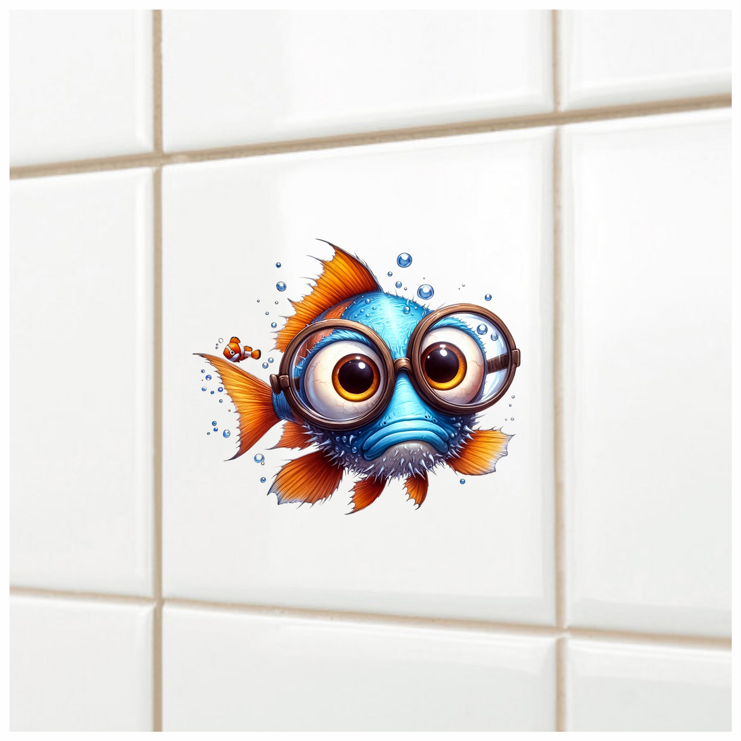 Blue Fish Wearing Glasses Ocean Vinyl Sticker Decal