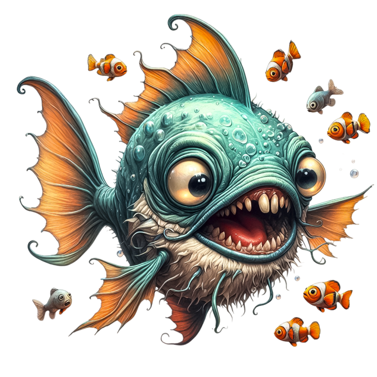 Blue Fish Big Teeth Clownfish Surrounding Vinyl Sticker Decal