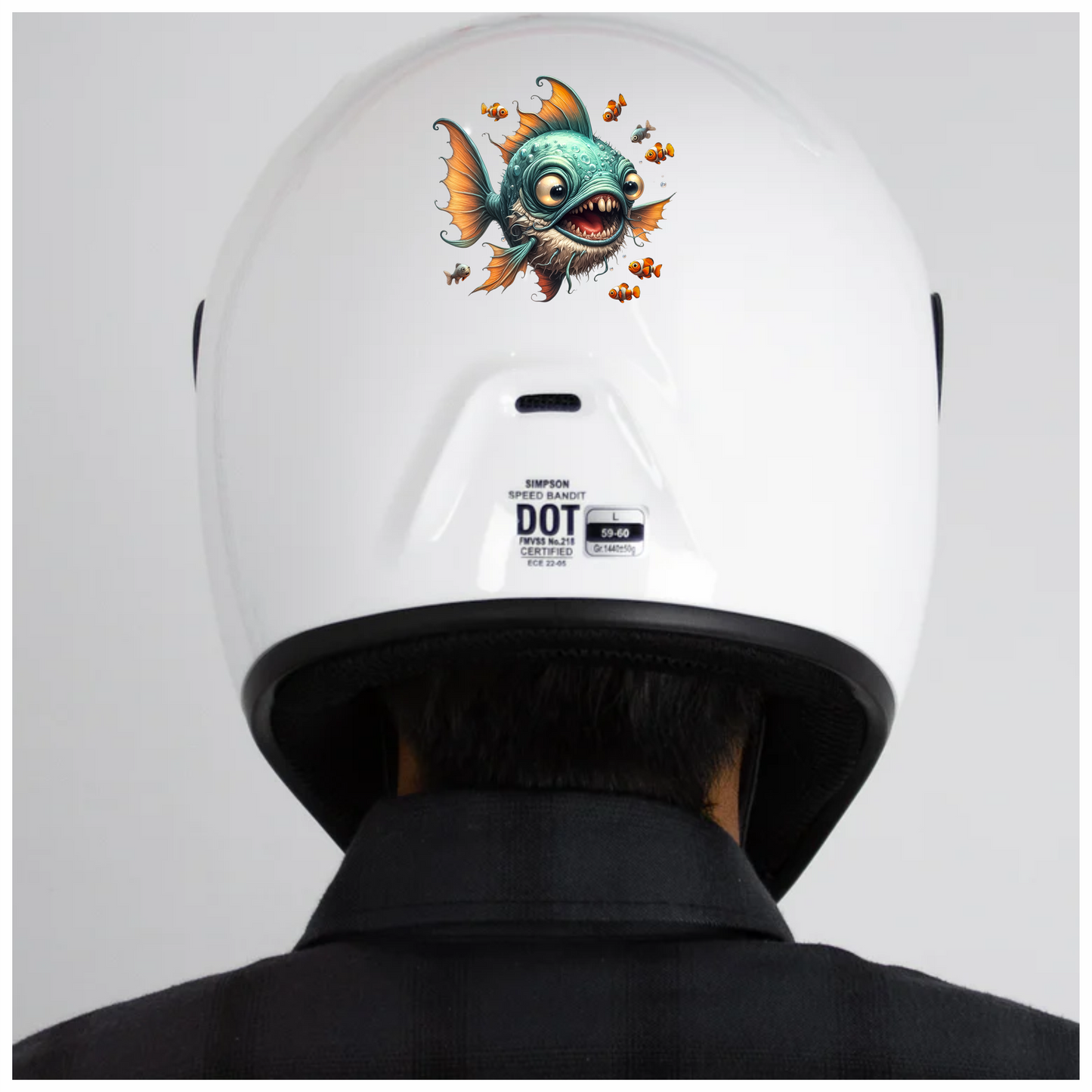Blue Fish Big Teeth Clownfish Surrounding Vinyl Sticker Decal