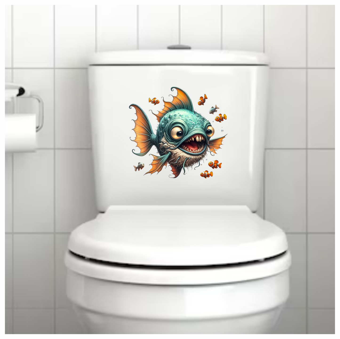Blue Fish Big Teeth Clownfish Surrounding Vinyl Sticker Decal