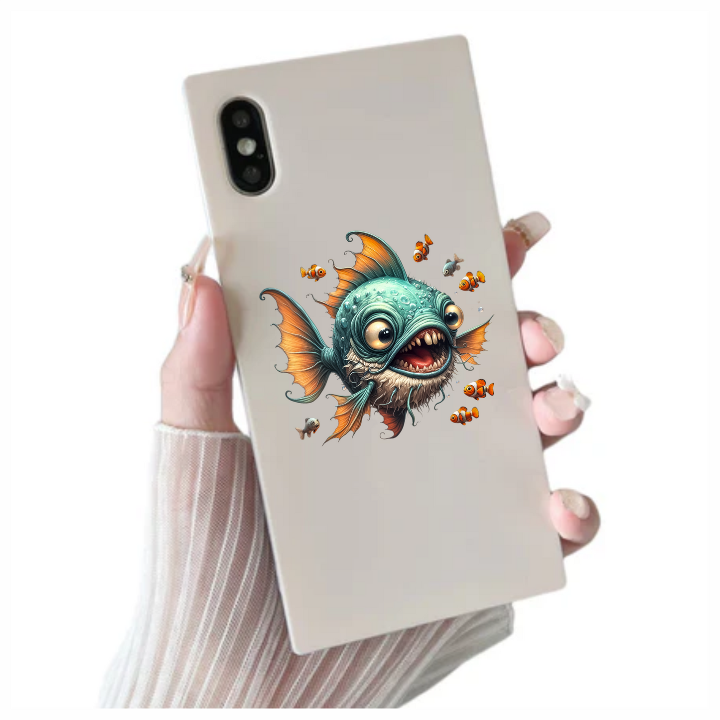 Blue Fish Big Teeth Clownfish Surrounding Vinyl Sticker Decal