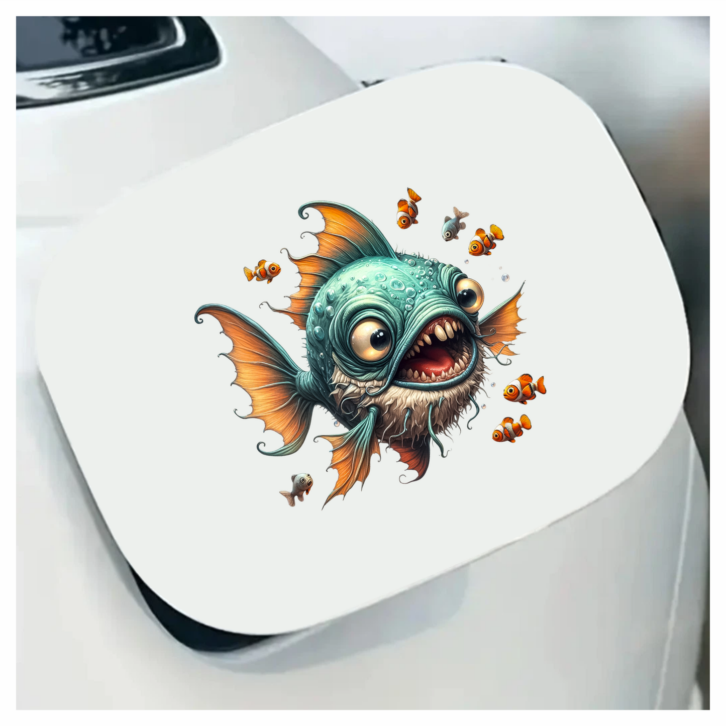 Blue Fish Big Teeth Clownfish Surrounding Vinyl Sticker Decal