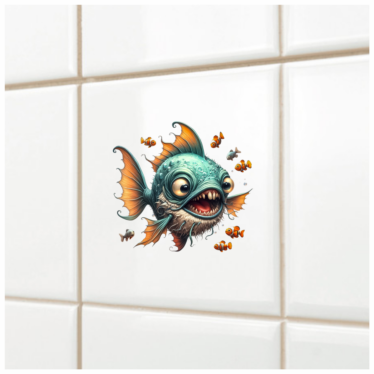 Blue Fish Big Teeth Clownfish Surrounding Vinyl Sticker Decal