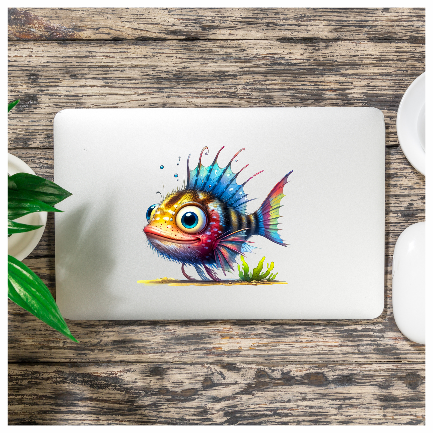 Blue Fish Big Eyes Ocean Vinyl Sticker Decal