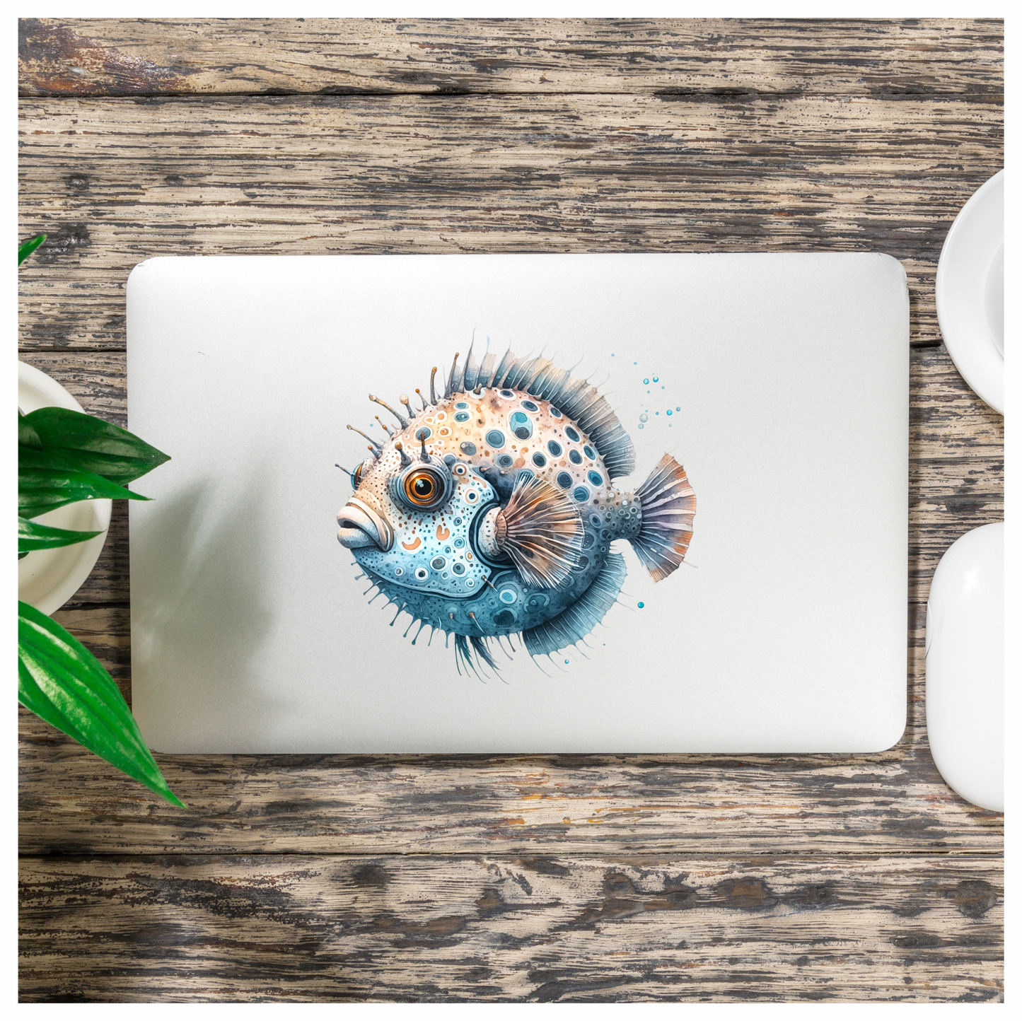 Blue Spotted Fish Round Sea Vinyl Sticker Decal