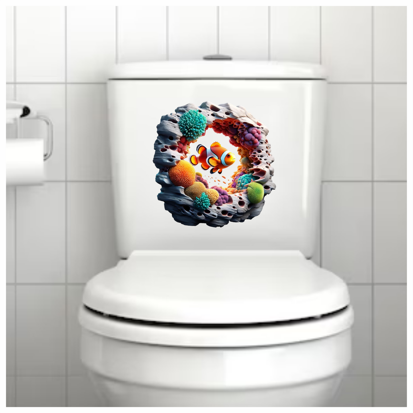 Orange Clownfish Coral Reef Hole Vinyl Sticker Decal
