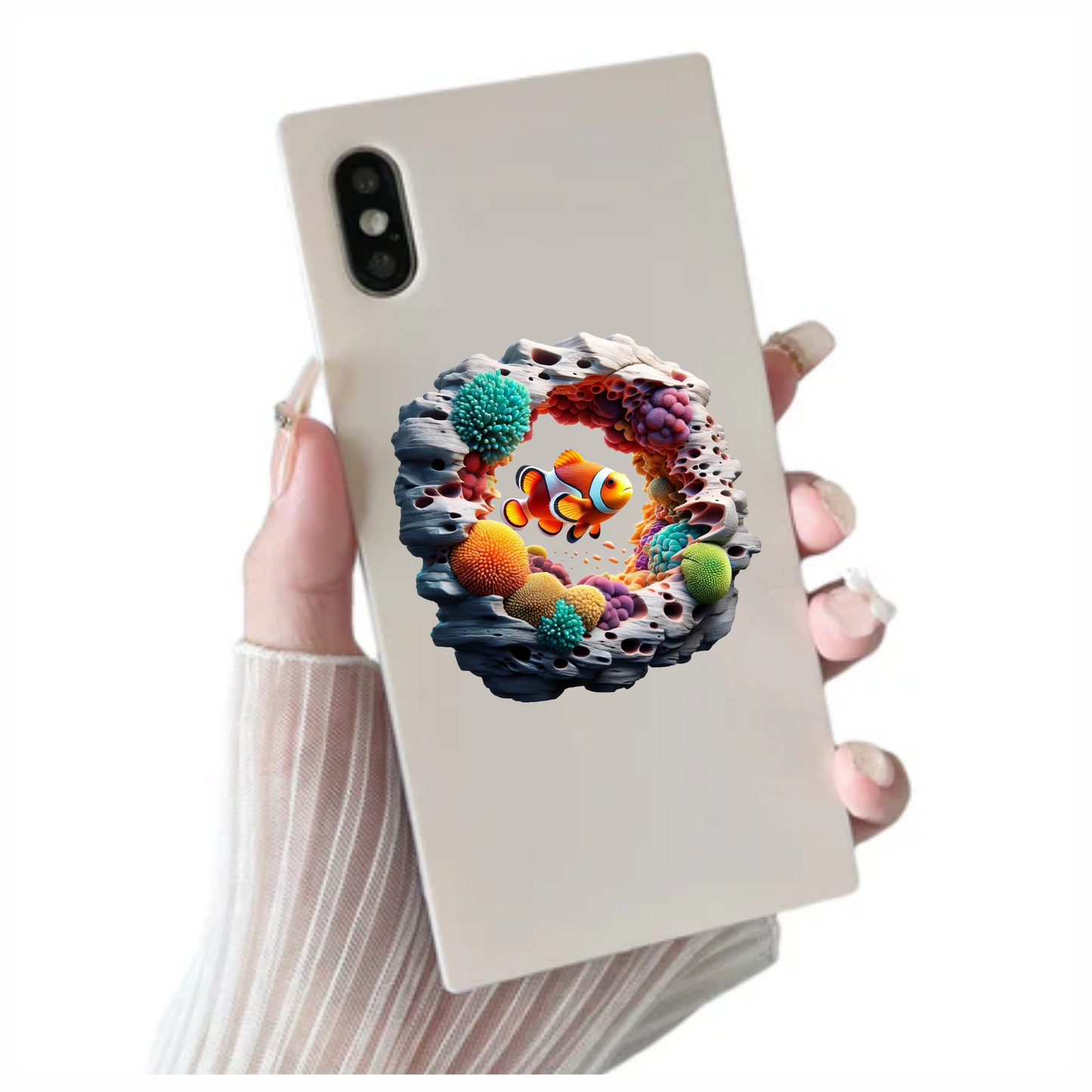 Orange Clownfish Coral Reef Hole Vinyl Sticker Decal