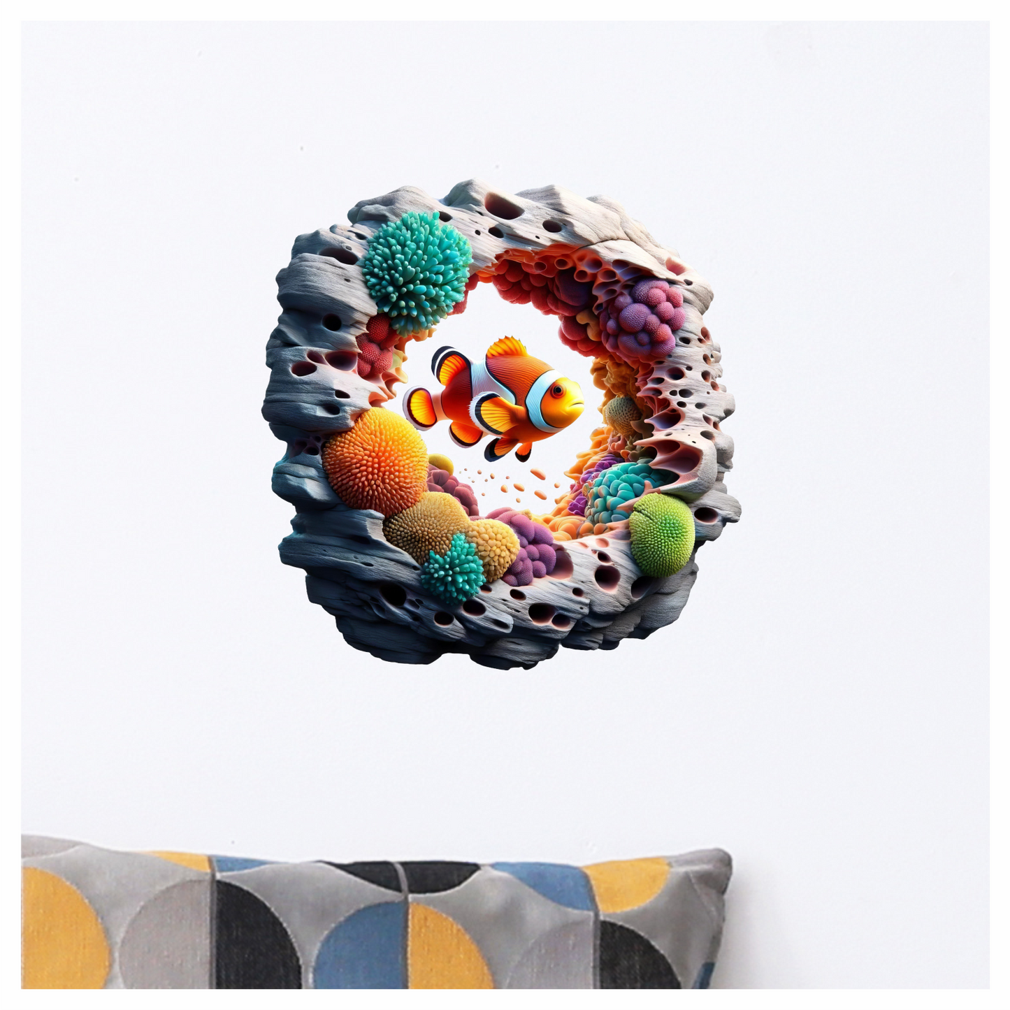 Orange Clownfish Coral Reef Hole Vinyl Sticker Decal