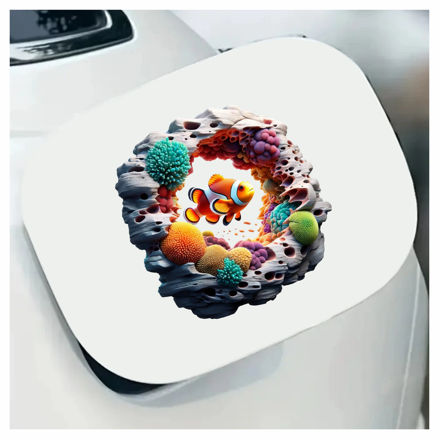 Orange Clownfish Coral Reef Hole Vinyl Sticker Decal