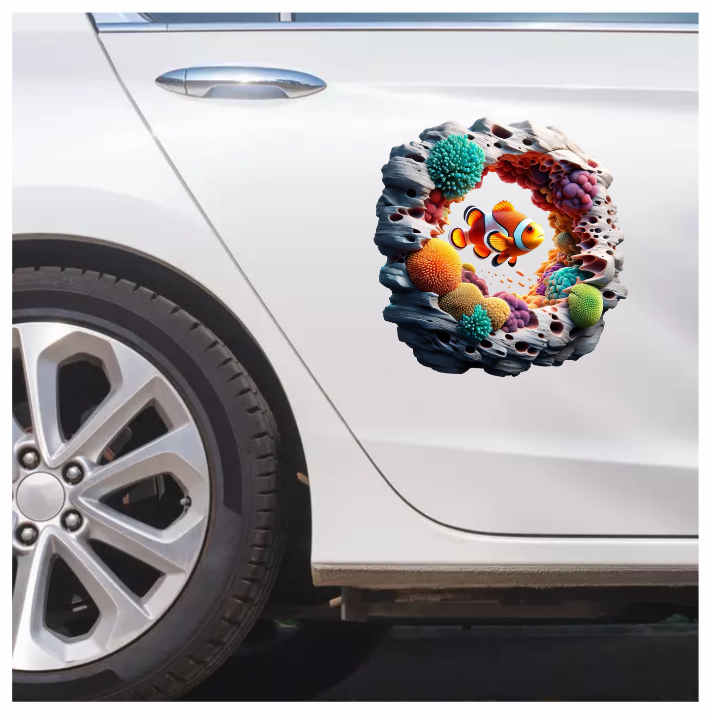 Orange Clownfish Coral Reef Hole Vinyl Sticker Decal