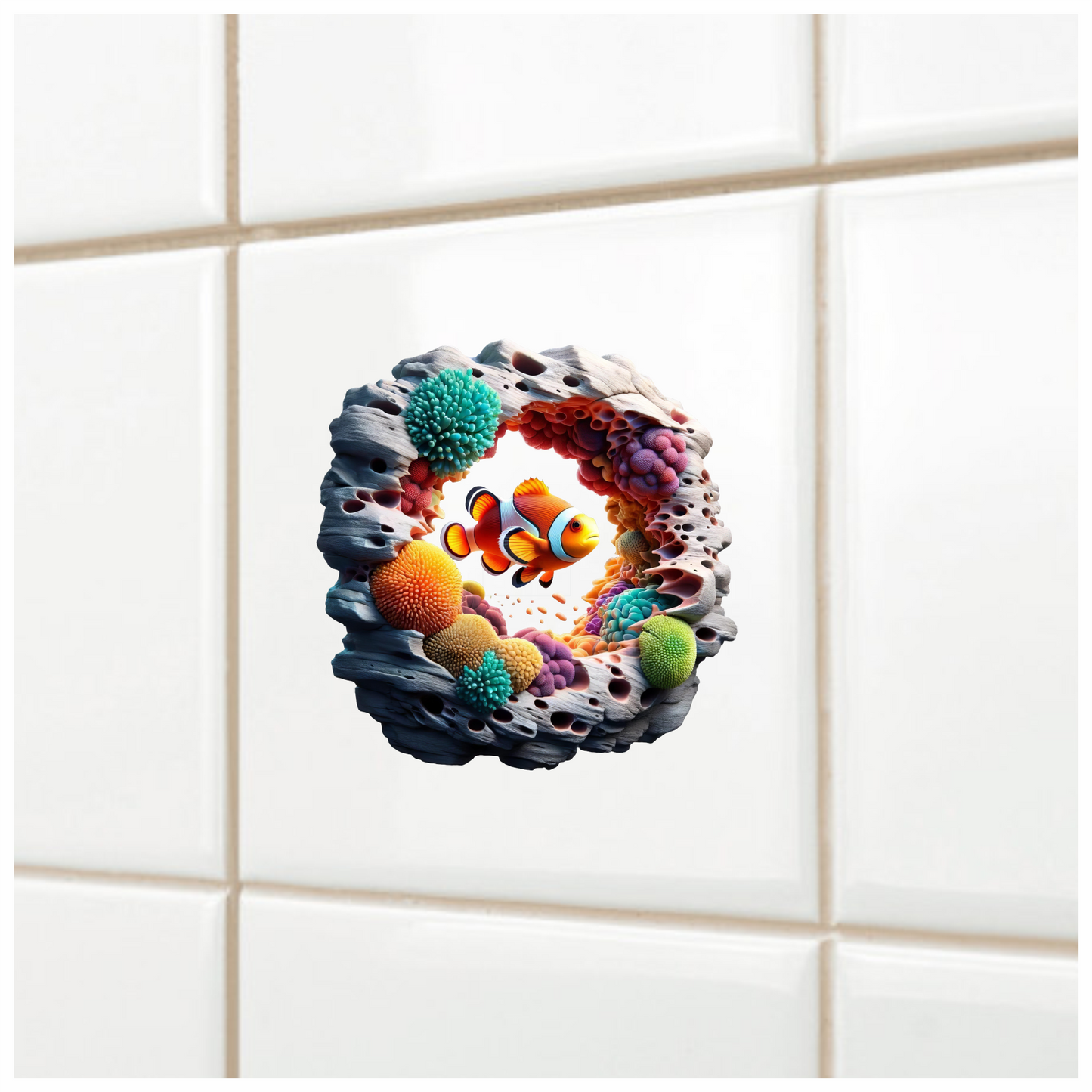 Orange Clownfish Coral Reef Hole Vinyl Sticker Decal