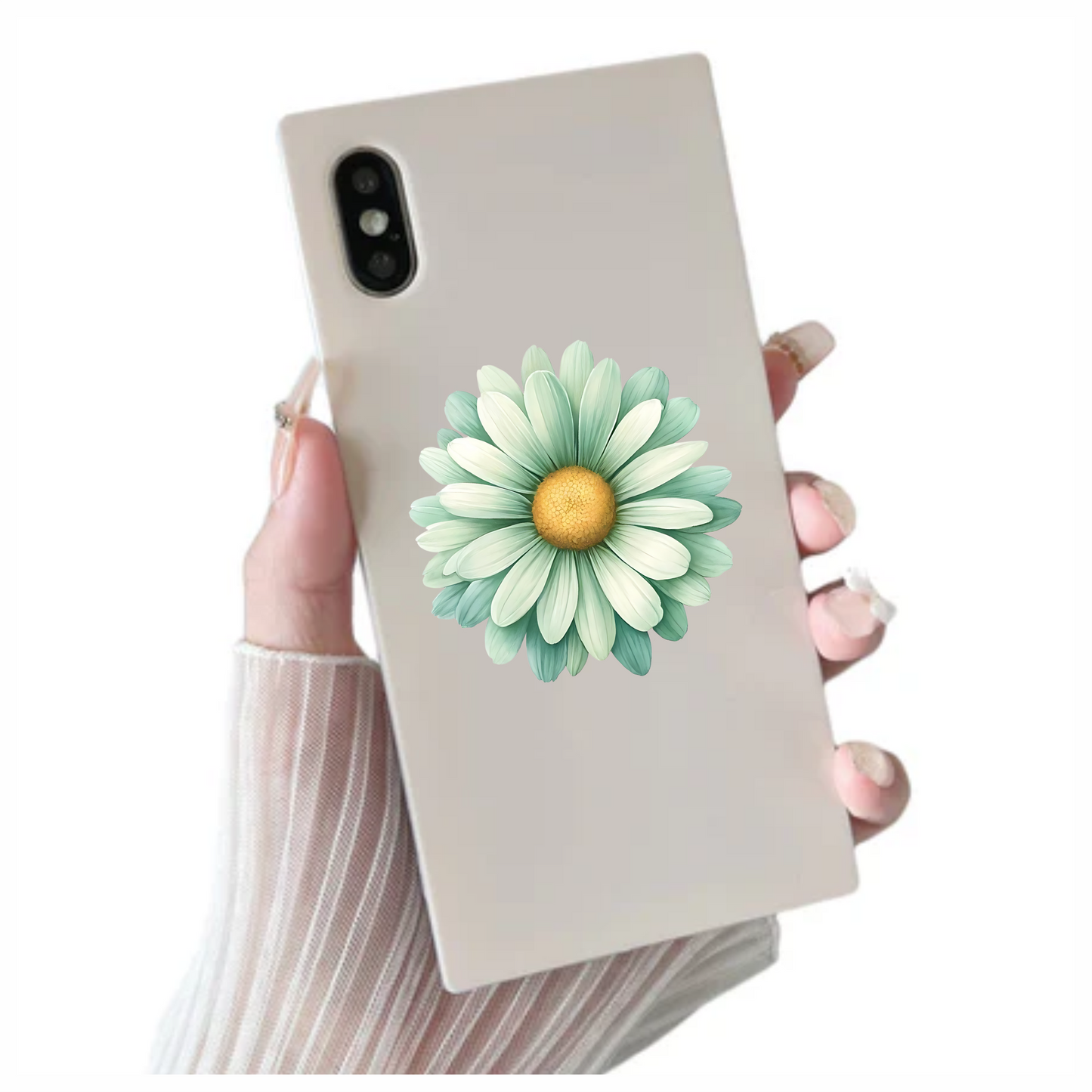 Green White Daisy Flower Blossom Vinyl Sticker Decal