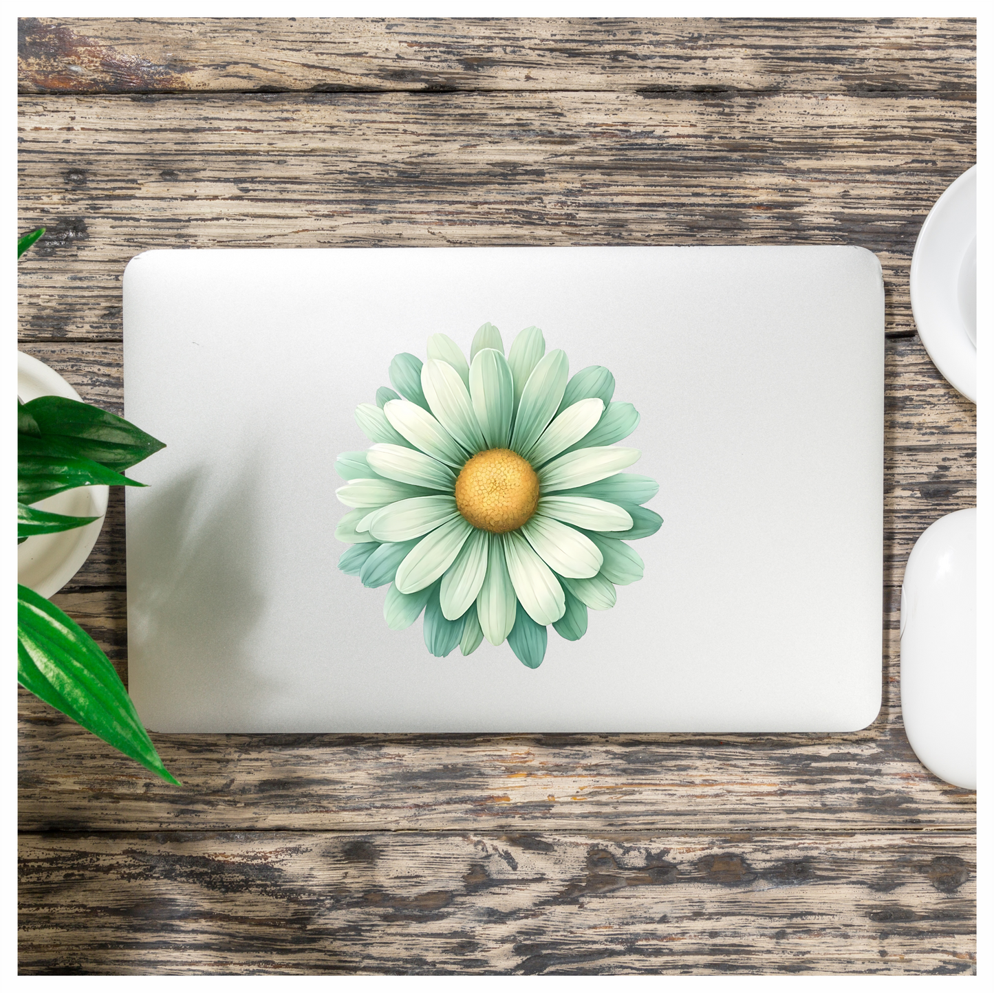Green White Daisy Flower Blossom Vinyl Sticker Decal
