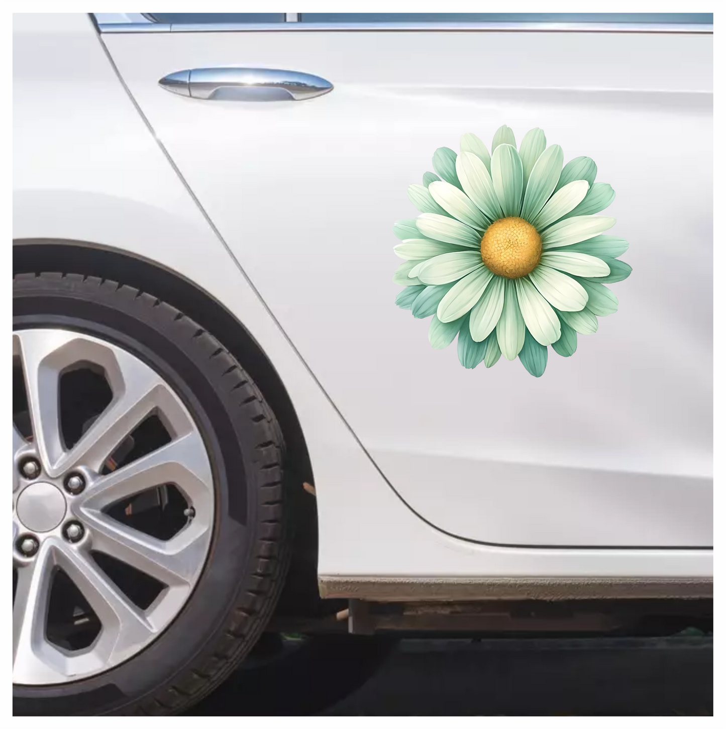 Green White Daisy Flower Blossom Vinyl Sticker Decal