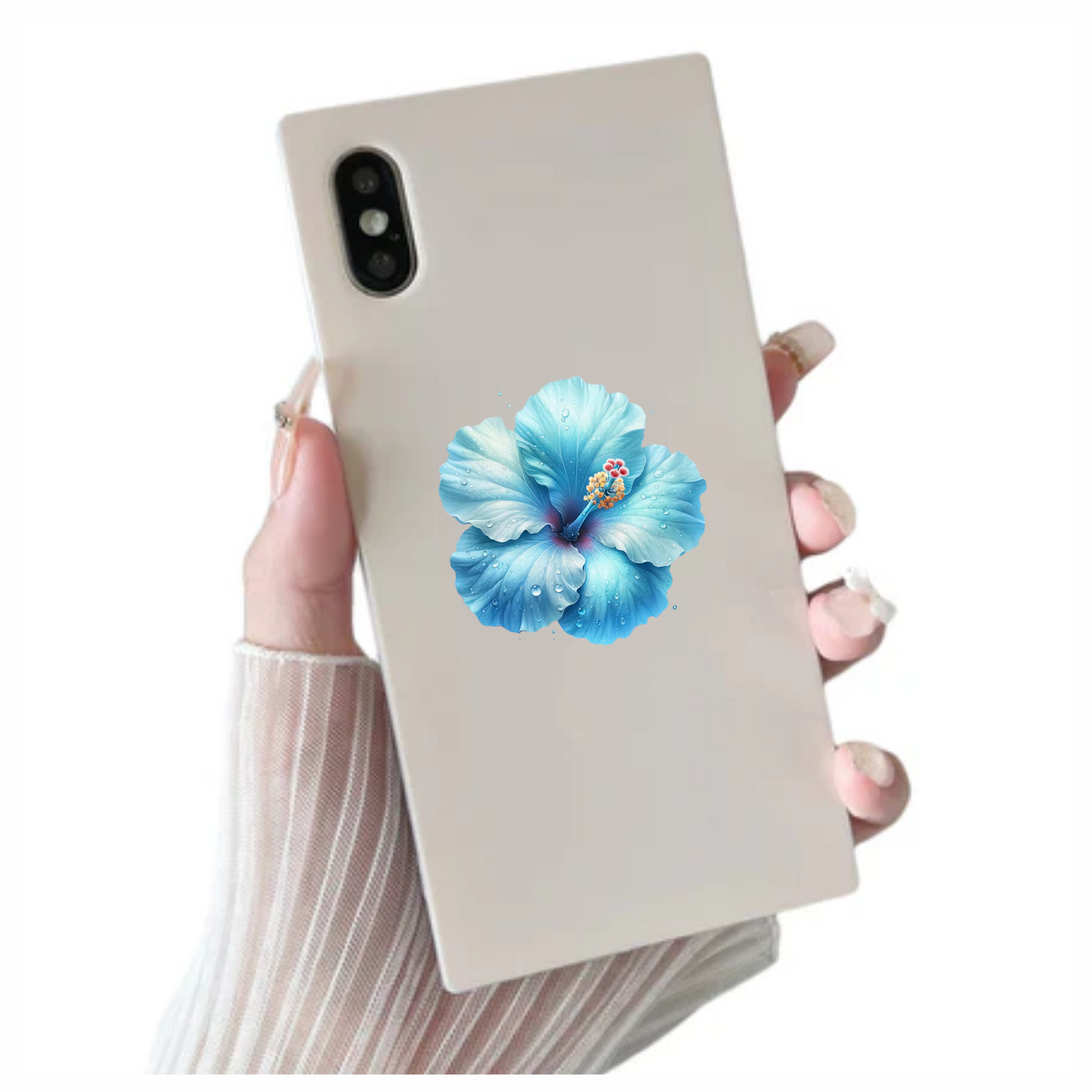 Blue Hibiscus Flower With Water Vinyl Sticker Decal