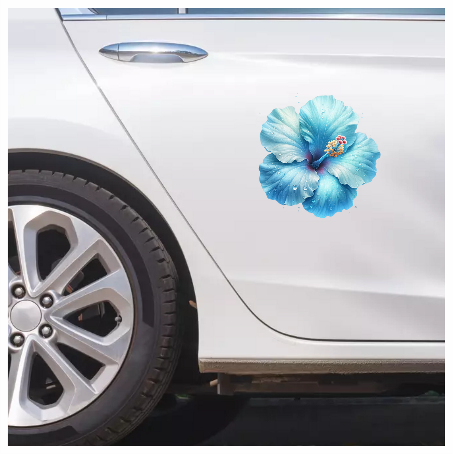 Blue Hibiscus Flower With Water Vinyl Sticker Decal