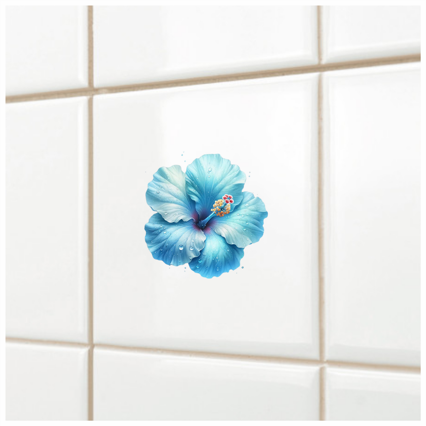 Blue Hibiscus Flower With Water Vinyl Sticker Decal