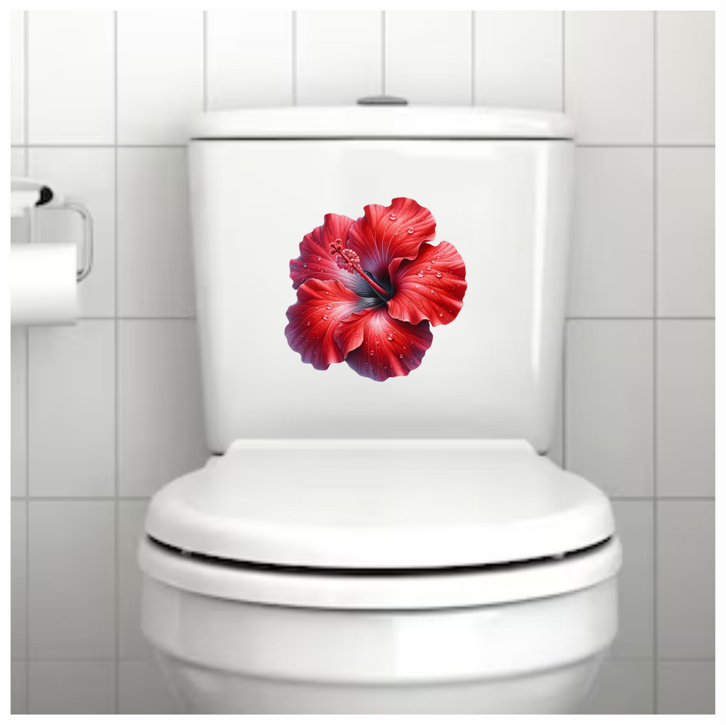 Red Hibiscus Flower With Water Vinyl Sticker Decal
