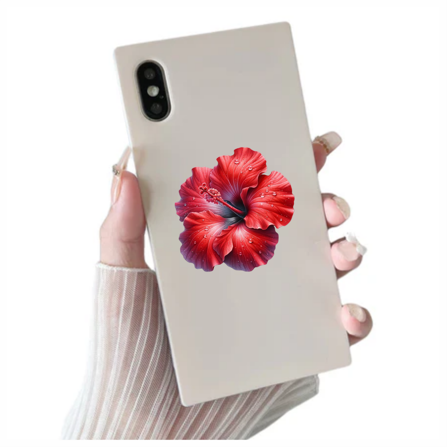 Red Hibiscus Flower With Water Vinyl Sticker Decal