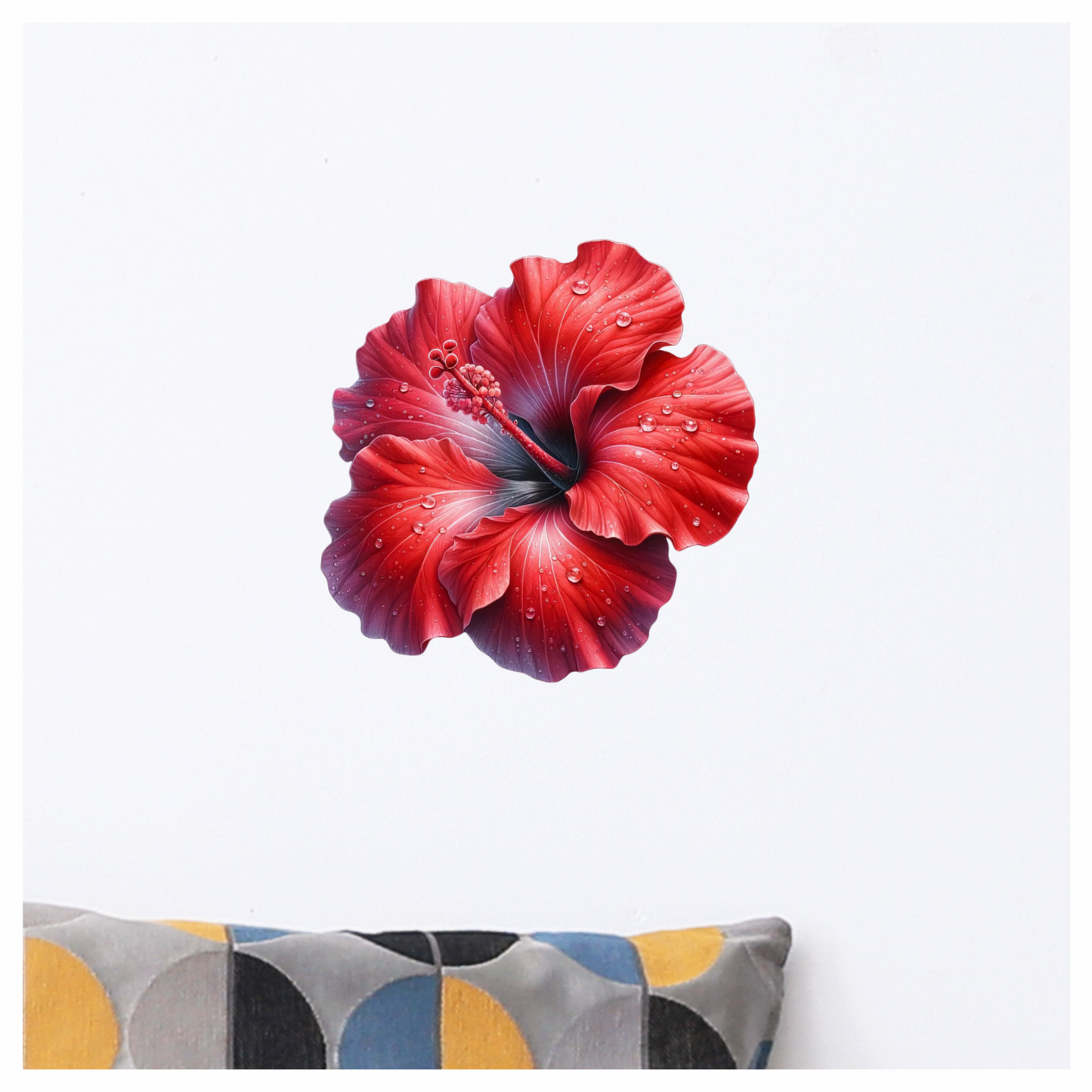 Red Hibiscus Flower With Water Vinyl Sticker Decal