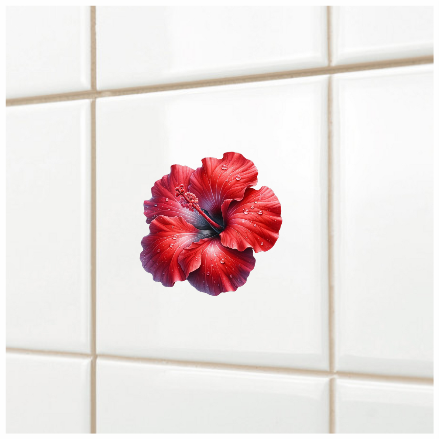 Red Hibiscus Flower With Water Vinyl Sticker Decal