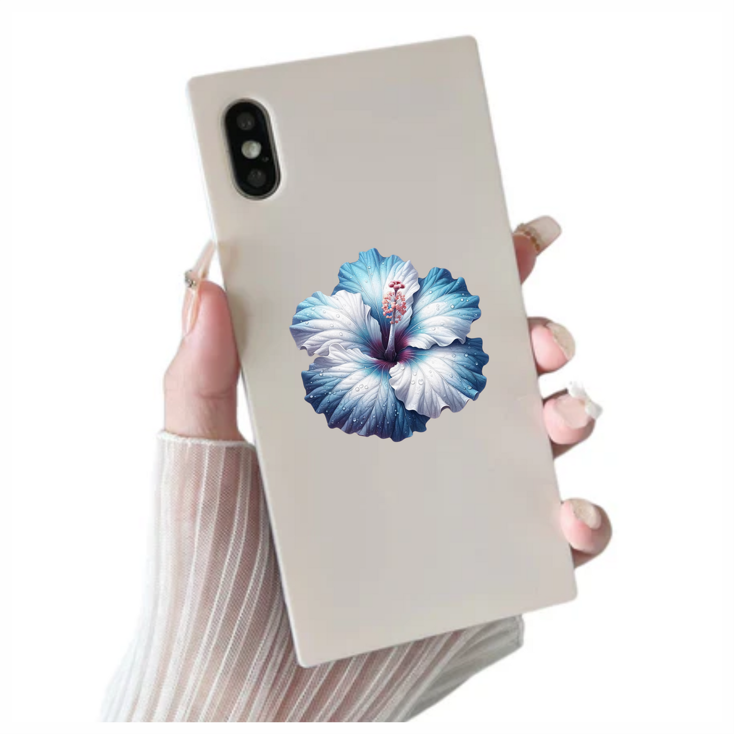 Blue White Hibiscus Flower Water Vinyl Sticker Decal