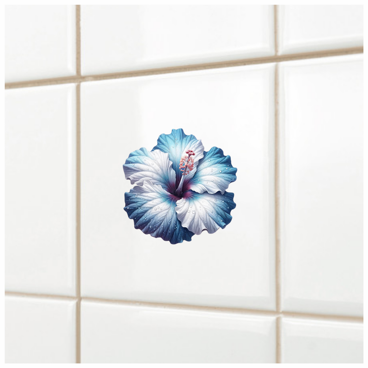 Blue White Hibiscus Flower Water Vinyl Sticker Decal