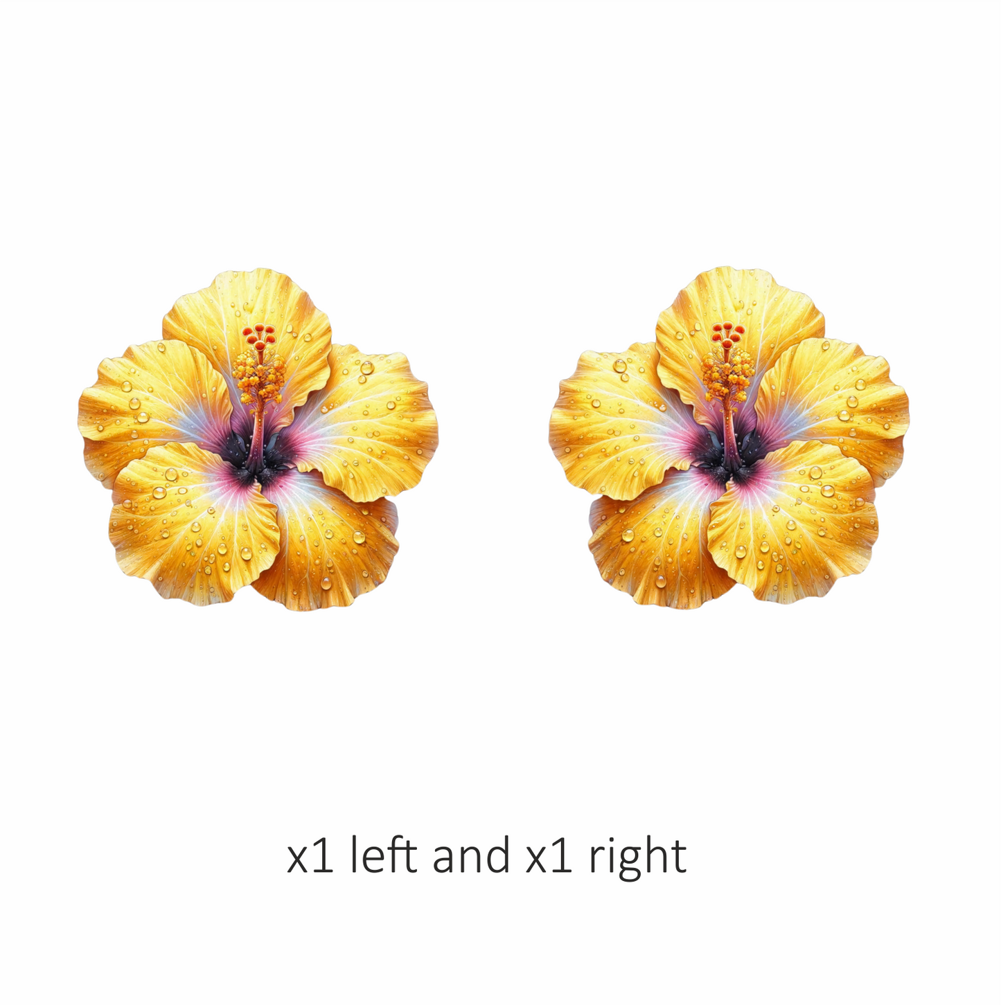 Yellow Hibiscus Flower With Waterdrops Vinyl Sticker Decal
